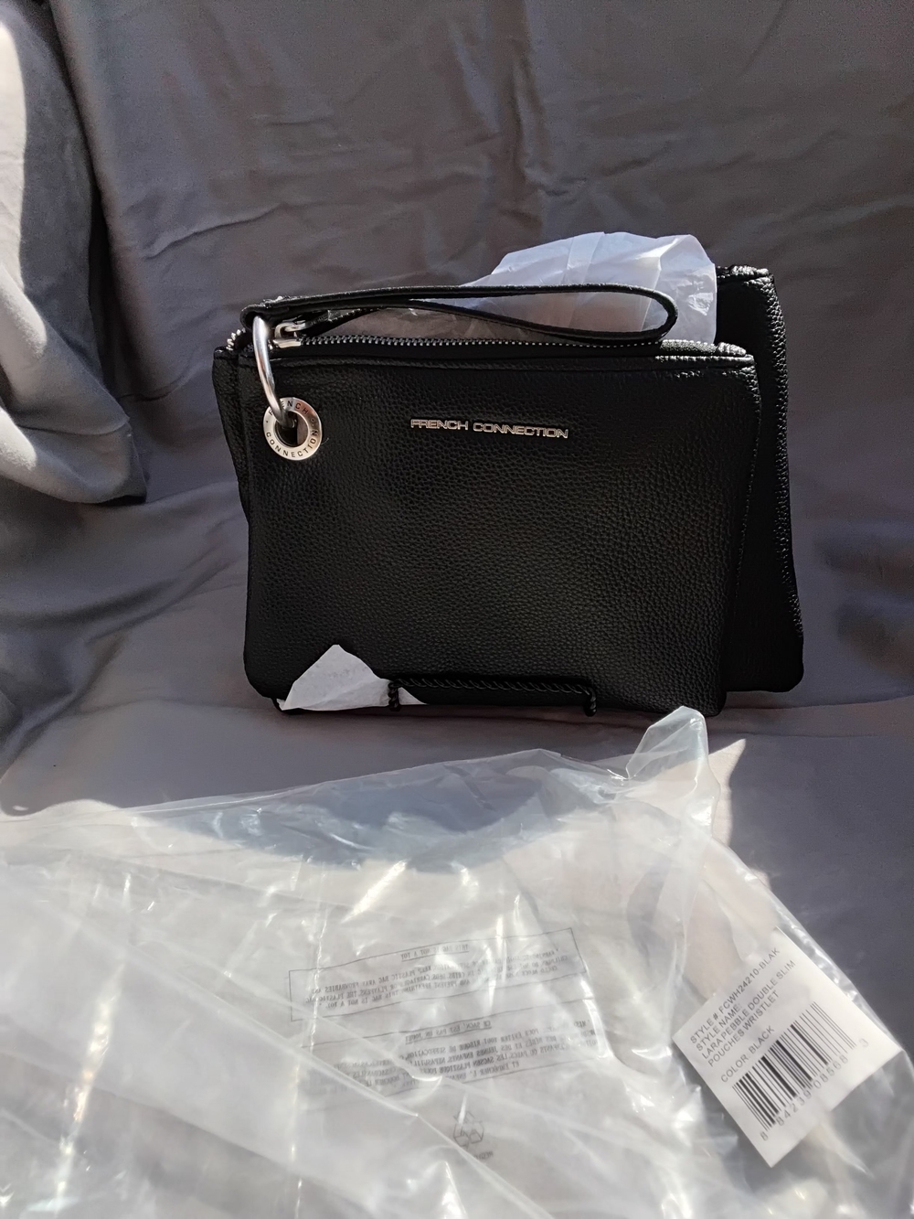 French Connection Black Pebbled Wristlet Bag